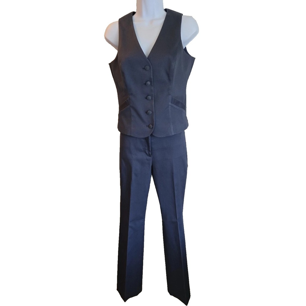 WHBM Blue Santeen Button Up Vest and Pants; 2 pc. set, Vest sz 2 pants sz 4